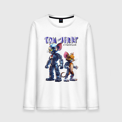Мужской лонгслив Cyborg Tom and Jerry - ai art fantasy / Белый – фото 1