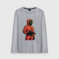 Лонгслив хлопковый мужской Игра в кальмара - страж с пулеметом, цвет: меланж