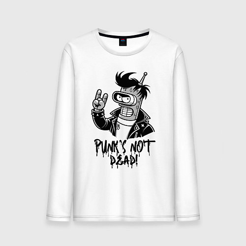 Мужской лонгслив Bender - punks not dead motto / Белый – фото 1