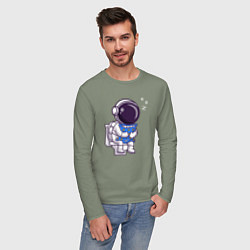 Лонгслив хлопковый мужской Космонавт заснул, цвет: авокадо — фото 2