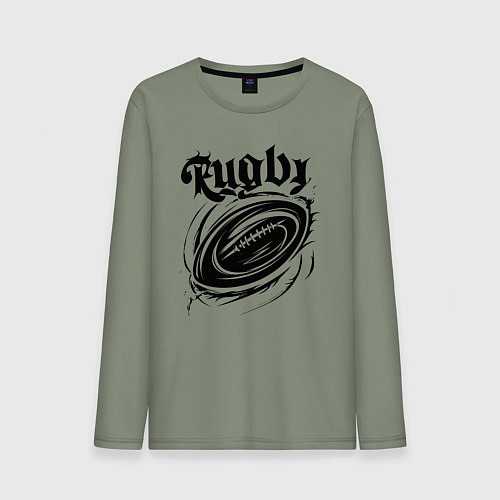 Мужской лонгслив Регбийный мяч черной краской / Авокадо – фото 1