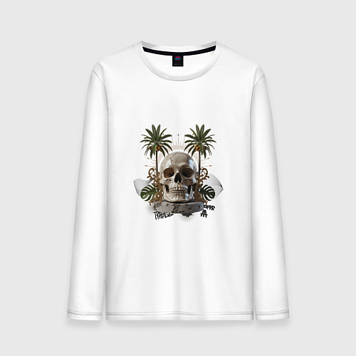 Мужской лонгслив Тропический остров черепа / Белый – фото 1