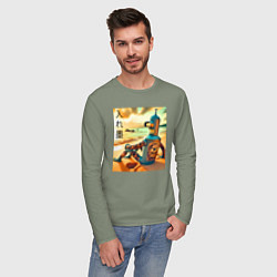 Лонгслив хлопковый мужской Бендер в татухах на пляже - прикол, цвет: авокадо — фото 2