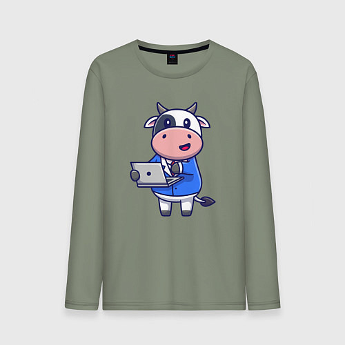 Мужской лонгслив Коровка с ноутбуком / Авокадо – фото 1