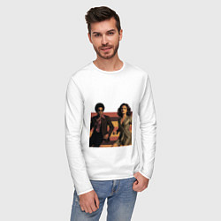 Лонгслив хлопковый мужской Парень и девушка танцуют ретро поп-арт 1970-е, цвет: белый — фото 2