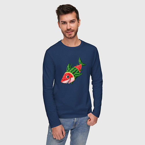 Мужской лонгслив Арбузная акула / Тёмно-синий – фото 3