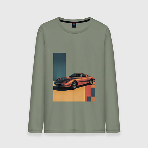 Мужской лонгслив Ретрофутуризм спорткар поп-арт 1970-е / Авокадо – фото 1