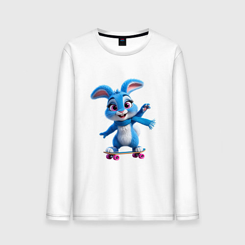 Мужской лонгслив Голубой зайчик на скейте / Белый – фото 1