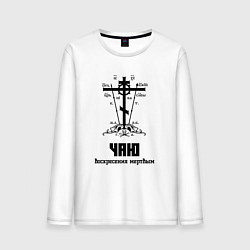 Лонгслив хлопковый мужской Чаю воскресения мертвым черный узор, цвет: белый