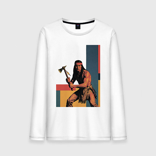 Мужской лонгслив Индеец с томагавком поп-арт / Белый – фото 1