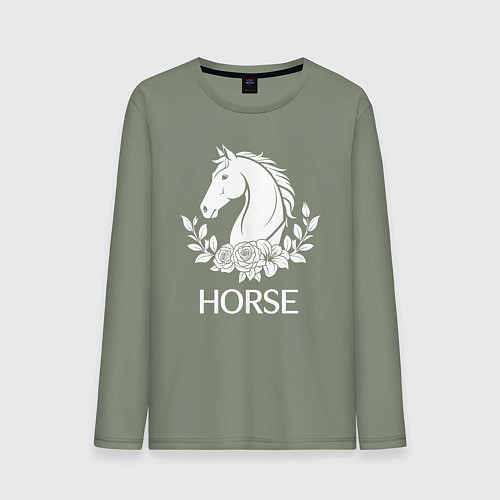 Мужской лонгслив Лошадь в цветах / Авокадо – фото 1