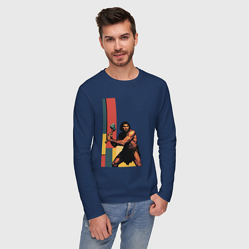 Мужской лонгслив Поп-арт неандерталец / Тёмно-синий – фото 3