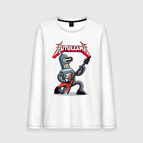 Мужской лонгслив Bender bending robot from rock group Futurama / Белый – фото 1