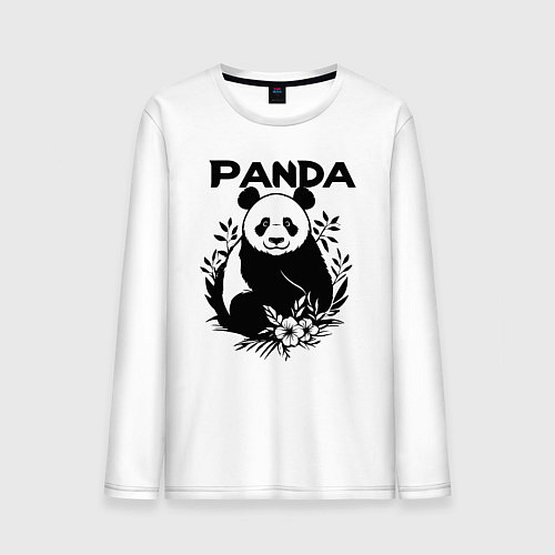 Мужской лонгслив Панда с цветами / Белый – фото 1