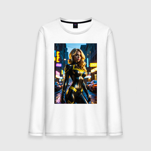 Мужской лонгслив Черная Канарейка на улице города / Белый – фото 1