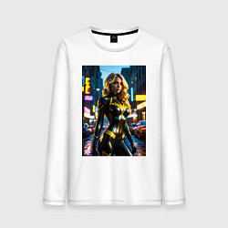 Лонгслив хлопковый мужской Черная Канарейка на улице города, цвет: белый