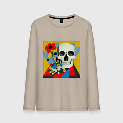 Лонгслив хлопковый мужской Череп в красочных цветах, цвет: миндальный