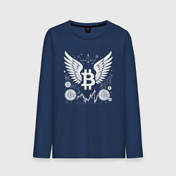 Лонгслив хлопковый мужской Биткоин с крыльями, цвет: тёмно-синий