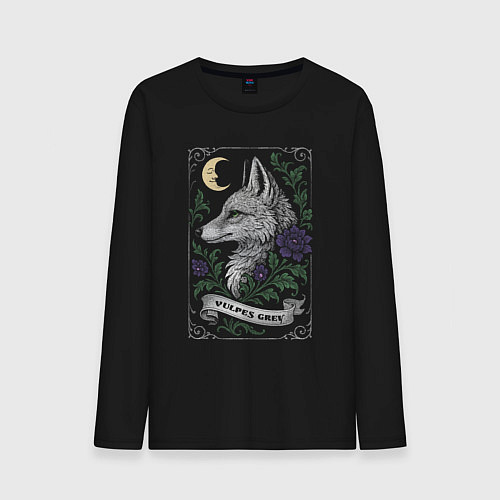 Мужской лонгслив Серая лиса под луной / Черный – фото 1