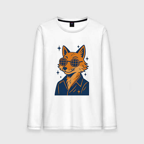 Мужской лонгслив Лиса в очках / Белый – фото 1