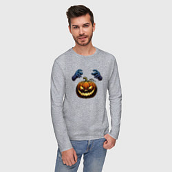 Лонгслив хлопковый мужской Зловещая лампа Джека, цвет: меланж — фото 2