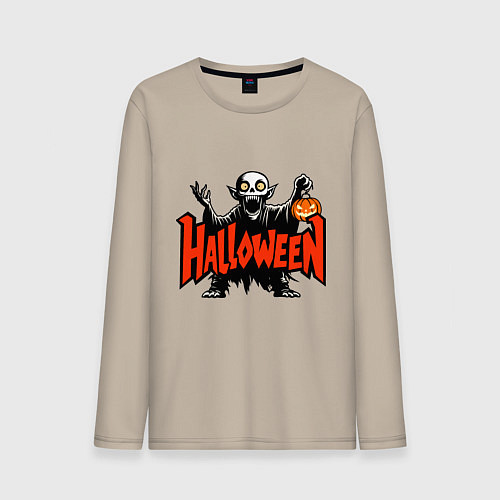 Мужской лонгслив Вампир с надписью halloween / Миндальный – фото 1