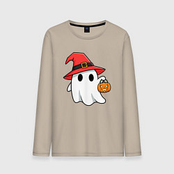 Лонгслив хлопковый мужской Призрак в красной шляпе, цвет: миндальный
