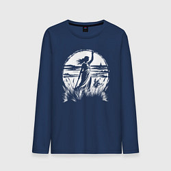 Лонгслив хлопковый мужской Девушка с мечом в поле, цвет: тёмно-синий
