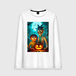 Лонгслив хлопковый мужской Rick and Morty with pumpkin - halloween night, цвет: белый