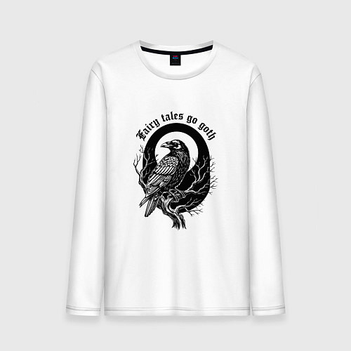 Мужской лонгслив Готическая ворона сидит на ветке / Белый – фото 1