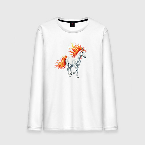 Мужской лонгслив Белая лошадь с огненной гривой / Белый – фото 1