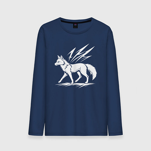 Мужской лонгслив Лисица с молниями / Тёмно-синий – фото 1