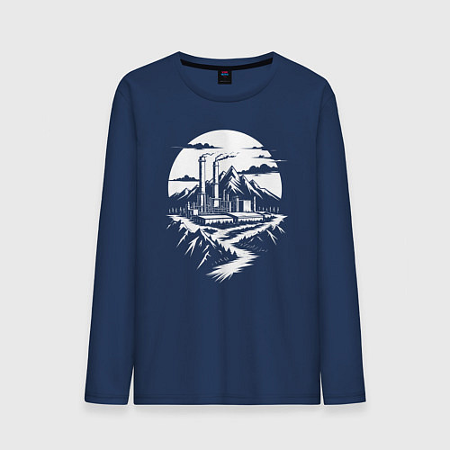 Мужской лонгслив Завод в горах / Тёмно-синий – фото 1