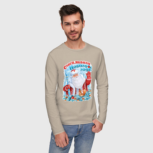 Мужской лонгслив Счастливого Нового года / Миндальный – фото 3
