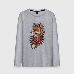 Мужской лонгслив Татуировка лисы с розами