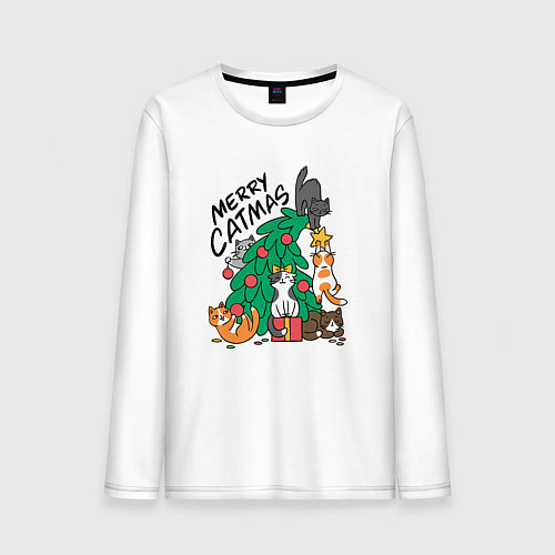 Мужской лонгслив Merry catmas / Белый – фото 1