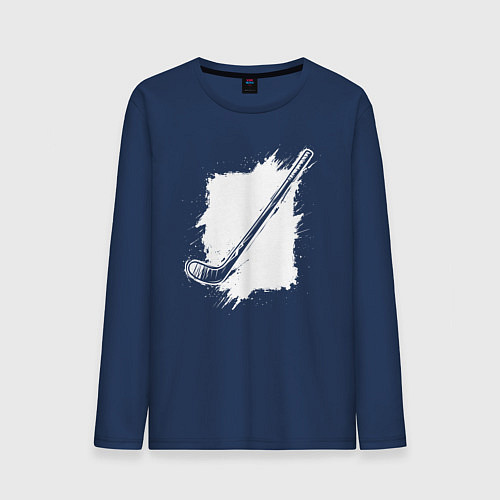 Мужской лонгслив Хоккейная клюшка в квадрате / Тёмно-синий – фото 1