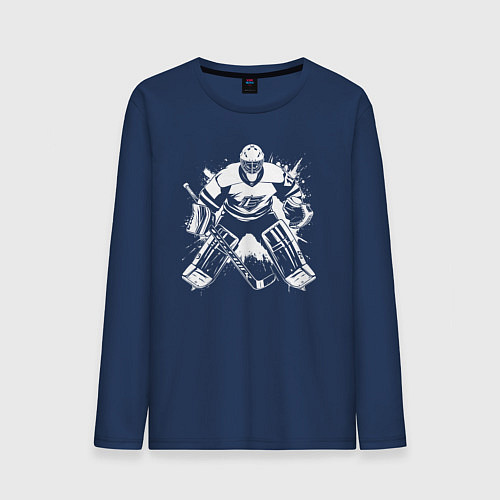 Мужской лонгслив Хоккейный вратарь граффити / Тёмно-синий – фото 1