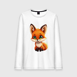 Лонгслив хлопковый мужской Пушистая радость: Лисёнок в мультяшном стиле, цвет: белый