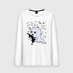 Мужской лонгслив Призрак с котиком среди летучих мышей