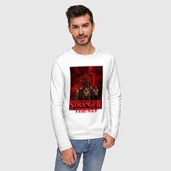 Лонгслив хлопковый мужской Пятеро и демогоргон Загадочные события финал, цвет: белый — фото 2