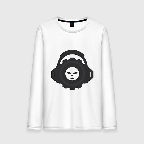 Мужской лонгслив Логотип c лицом и шестернёй в наушниках / Белый – фото 1