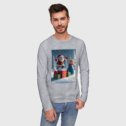 Лонгслив хлопковый мужской Дед Морозио и Принцесса Снегурочка: c подарками в, цвет: меланж — фото 2