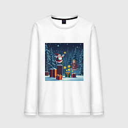 Лонгслив хлопковый мужской Дед Морозио и Принцесса Снегурочка: вперёд за звёз, цвет: белый