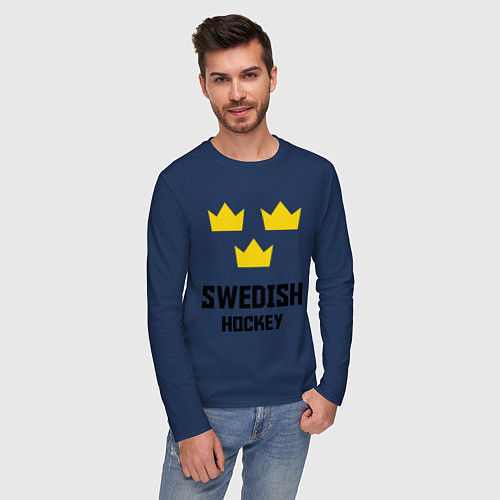 Мужской лонгслив Swedish Hockey / Тёмно-синий – фото 3