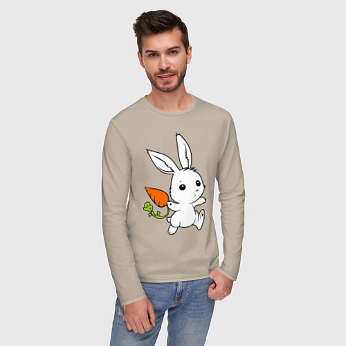 Мужской лонгслив Зайка с морковкой / Миндальный – фото 3