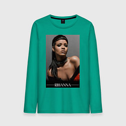 Лонгслив хлопковый мужской Rihanna: portrait цвета зеленый — фото 1