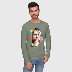 Лонгслив хлопковый мужской Kurt Cobain: Colors, цвет: авокадо — фото 2