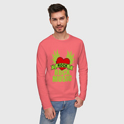 Лонгслив хлопковый мужской Rock Music Love, цвет: коралловый — фото 2