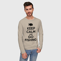 Лонгслив хлопковый мужской Keep Calm & Go fishing, цвет: миндальный — фото 2